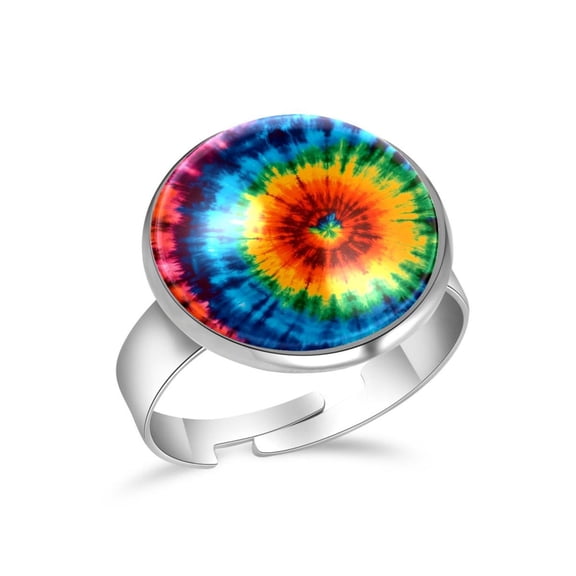 PhooArto Colorful Tie Dye Pattern Stainless Steel Rings for Women, Open Adjustable Ring Promise Ring Jewelry Gifts