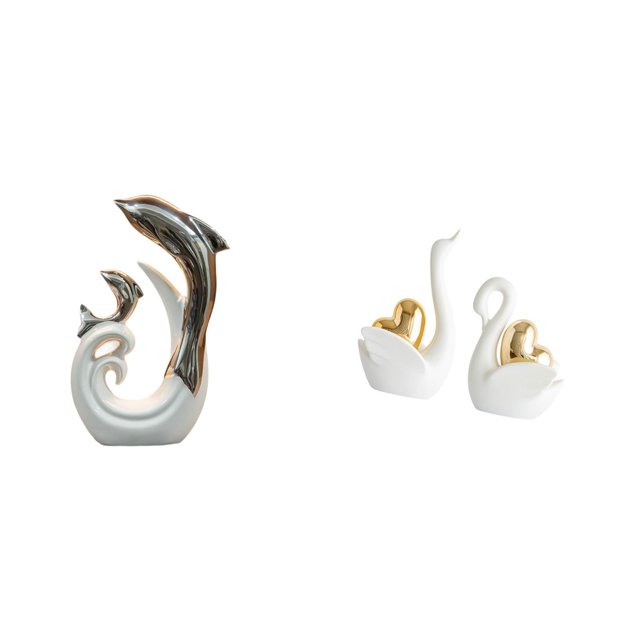 Figuras Modernas Abstractas De Cerámica De Delfines Y Cisnes. Estatua Decorativa Para Soporte De TV, Chimenea, Oficina, Sala De Estar, Mesa De Centro, Estantería O Entrada.