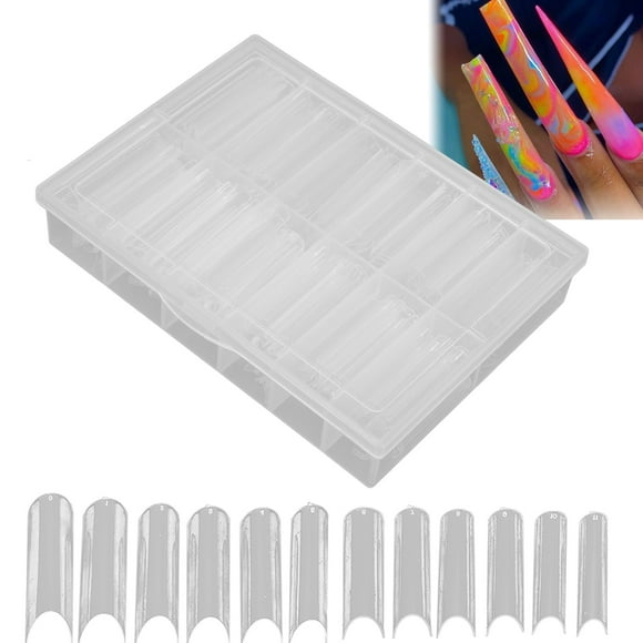 240pcs Reusable Nail Tips, Tapered Square Nail, False Nail Tip Extra Long Clear Artificial Nail Tips, For Home DIY Salon