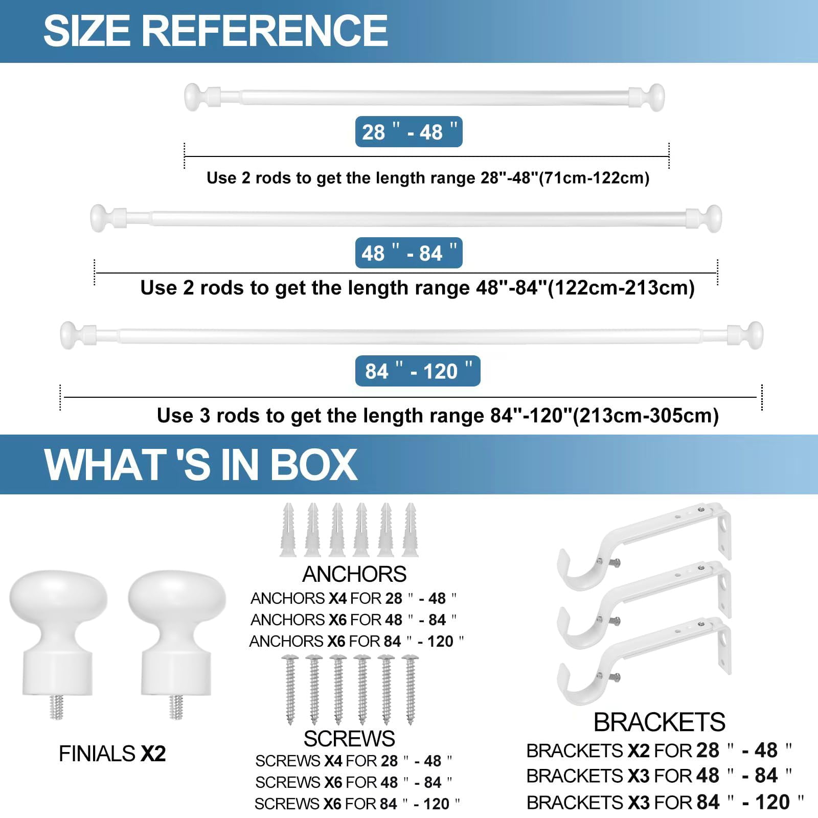 Urbanest Oval Designer Single Curtain Rod – Decorative Metal Finials, 5/8" Diamter Drapery Hardware Set Window Treatments, 48" to 84", Glossy White