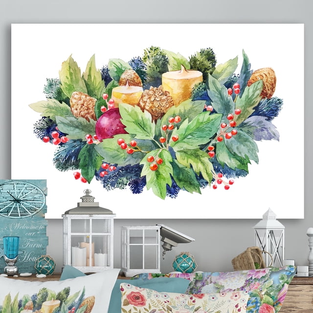 Designart Elegant Christmas Plant Composition Traditional Canvas Wall Art