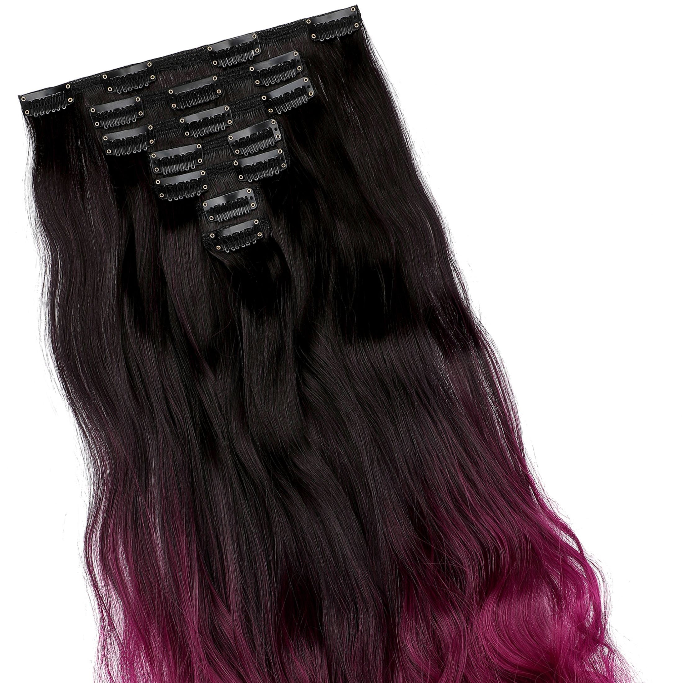 Qlenkay Clip in Hair Extensions Synthetic Hair 7 pcs Double Weft Long Wavy Straight Hair Extension for Women