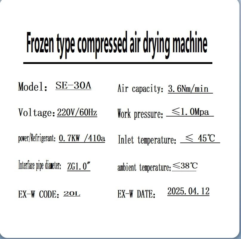 HPDMC Industrial Heavy Duty Refrigerated Air Dryer – 105 CFM, 0.885 KW, 220V For 30HP Rotary Screw Compressors – R134a Cooling System – Removes Moisture, Oil, Dust for Workshops, Factories, CNC