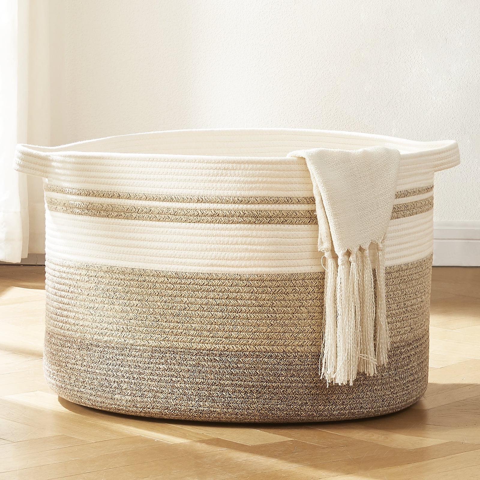 CHERISHGARD Cotton Laundry Basket Woven Rope New1 Laundry Hamper Large