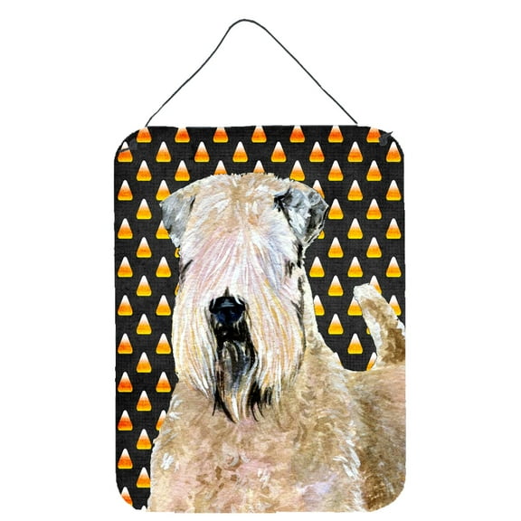 Wheaten Terrier Soft Coated Candy Corn Halloween Portrait Wall or Door Hanging Prints