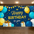 thumbnail image 7 of Blue Themed Happy Birthday Banner with Balloons Gifts Crown and Stars Party Decoration Background for Birthday Party Photography Props Photo Booth Backdrop Decors, 7 of 7