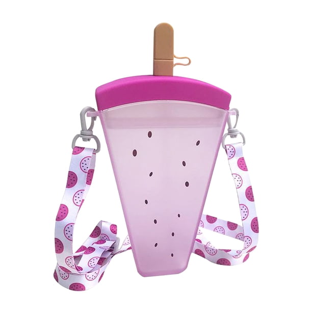 Botella con pajita para hombro con forma de sandía y agua helada, vaso y botella de hielo