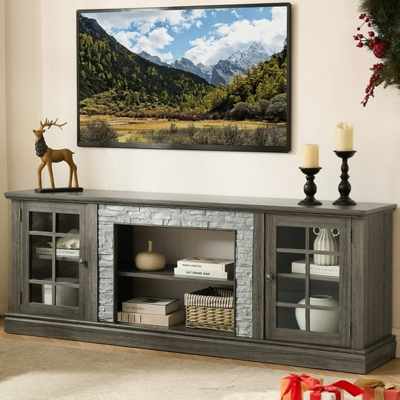 HIUU Farmhouse Gray TV Stands for Living Room,Faux Stone Media Console,Large Entertainment Center with Storage,Entertainment Stand,TV Consoles for Living Room