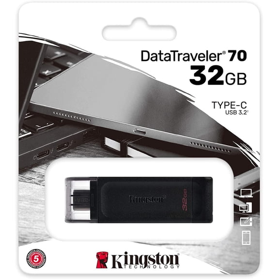 Kingston DataTraveler 70 Clé USB C portable et légère 32 Go avec USB 3.2 Gen 1 vitesses (DT70/32GBCR)