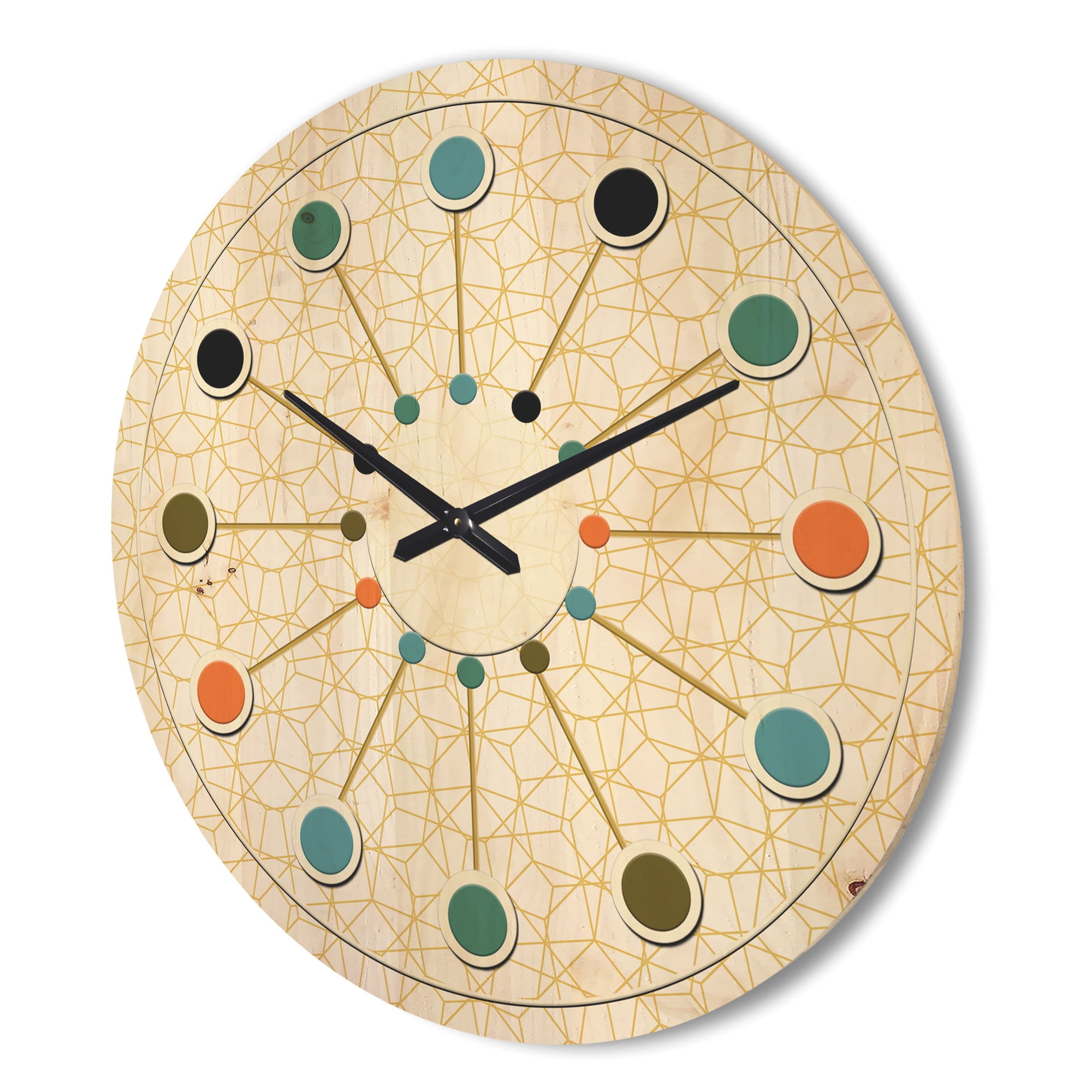 Designart 'Abstract Geometrical Retro Pattern' Mid-Century Modern Wood Wall Clock