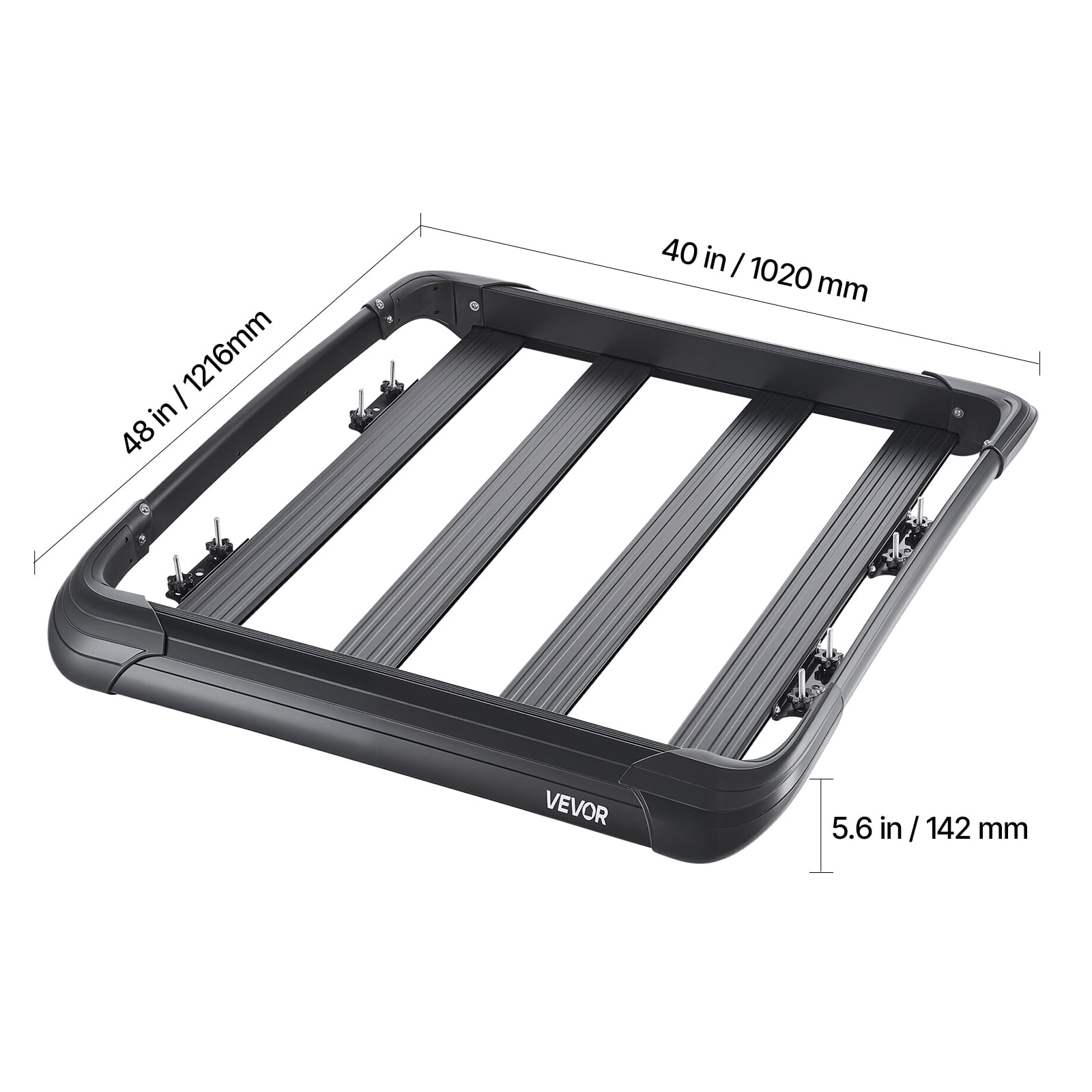 VEVOR Roof Rack Cargo Carrier, 48 x 40 x 5.6 in, Universal Rooftop Cargo Basket, Car Top Luggage Holder with 150 lbs Max Load Capacity, 4.1 in Fence, Anti-Rust Alloy Steel, Wind Fairing, for SUV Car