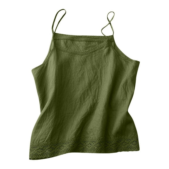 Summer Tops For Women Sevevn Women's Linen Lace Trim Cami Top Breathable Camisole Green L