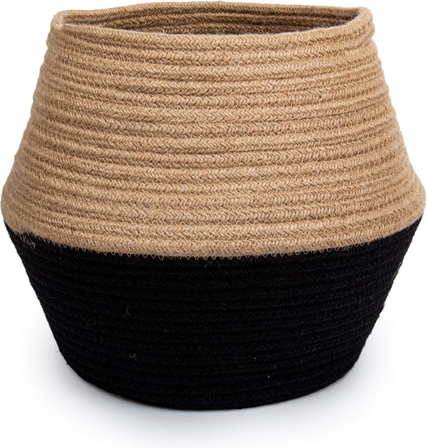 Truu Design Beautiful Woven Natural Jute Rope Planter Basket with Black Bottom, 9.8 x 12.6 inches, Neutral