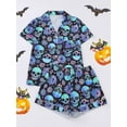 thumbnail image 6 of Emy Dola Women Halloween Silk Pajamas Sets 2 Piece Button-Down Satin Sleepwear Ghost Pumpkin Skull Print Short Sleeve Loungewear S-2XL, 6 of 7