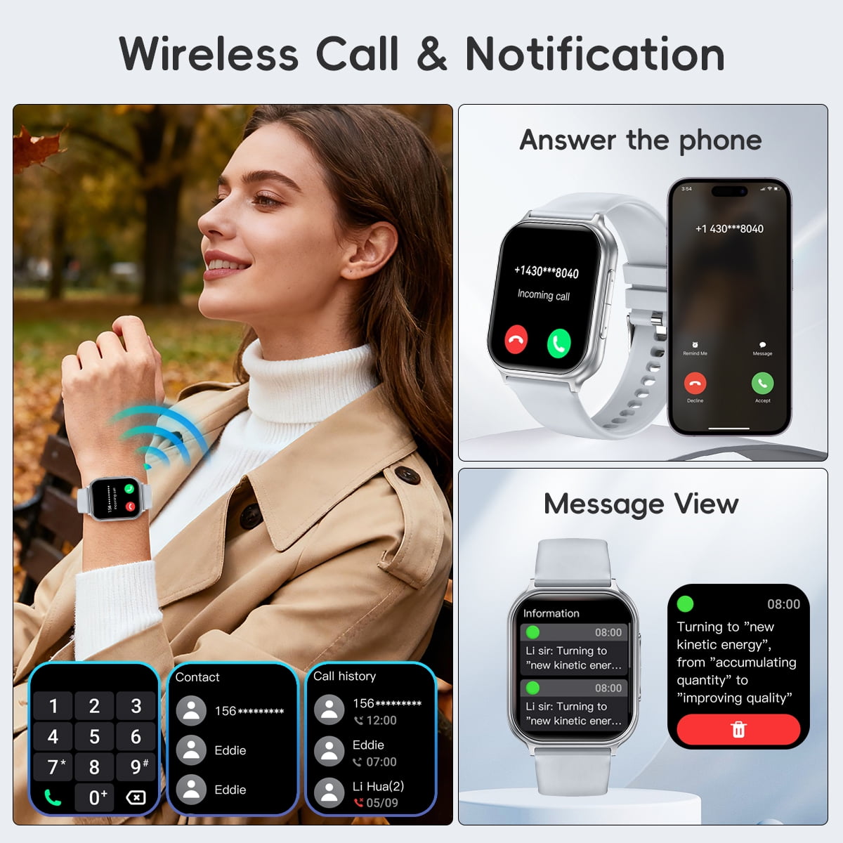 Smart Watch HD 466*466 Bluetooth Call(Answer/Make) 700mAh IP67 Waterproof 100+ Sports Modes Fitness Tracker Smartwatch for Android Ios Women Men Watch