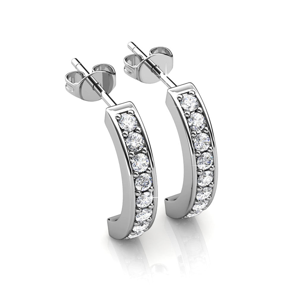 Cate & Chloe Erin 18k White Gold Plated Half Hoop Earrings with Swarovski Crystals Gift for Women