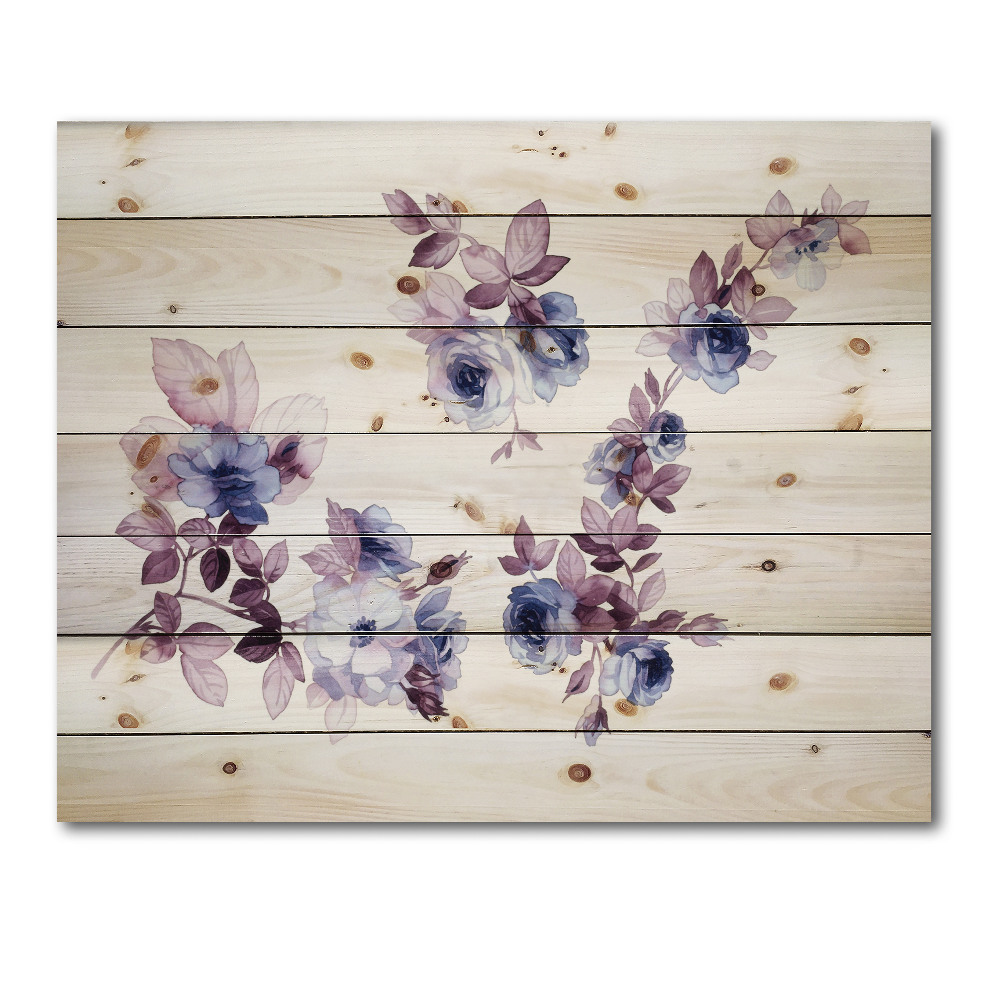 Designart 'Purple Wildflowers On White I' Traditional Print on Natural Pine Wood