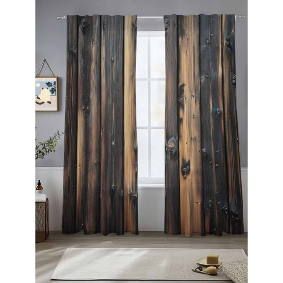 Brown Wooden Grain Sheer Curtains for Living Room Bedroom Vintage Chic Shabby Plank Sheer Curtains 84 Inch Long 2 Panels Set Light Filtering Curtain Window Treatments Drapes for Dining Room