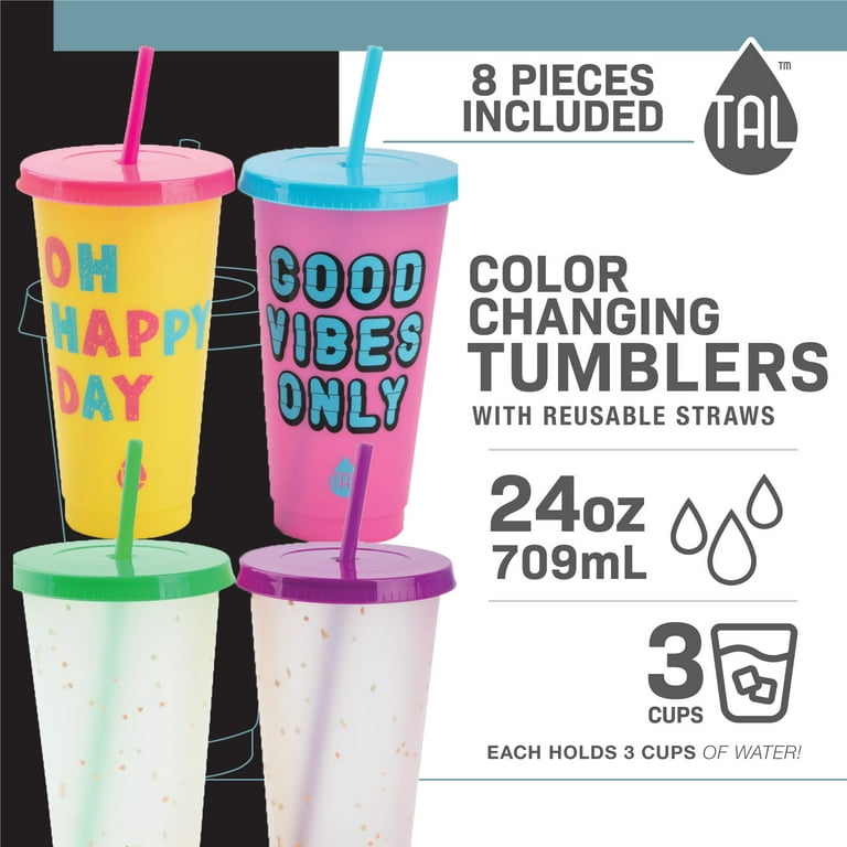 TAL Color Changing REUSABLE Tumblers & Straws Set 4 Pack Cold Cups
