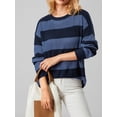 thumbnail image 2 of Women Fashion Wild Sweater Contrast Color Stripe Round Neck Long Sleeve Knitted Pullovers Autumn Winter Loose Casual Tops, 2 of 9