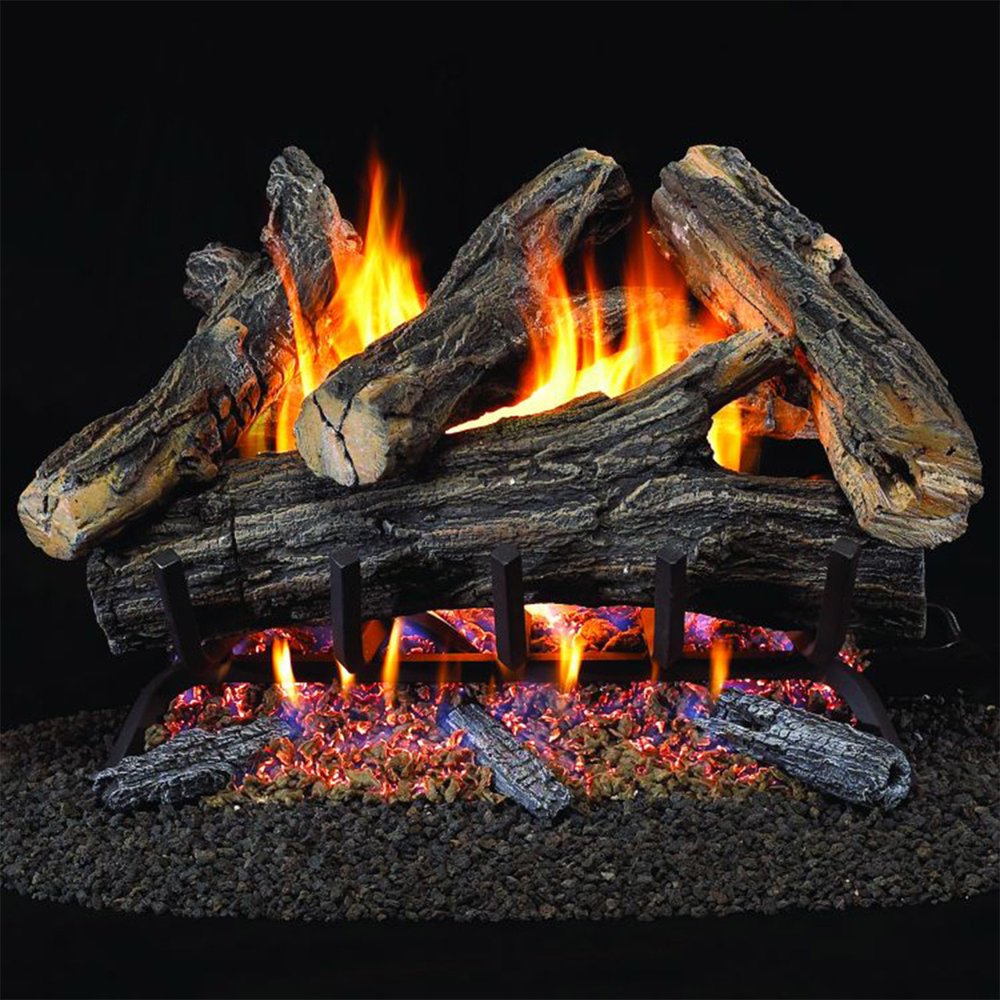Heating Vented Natural Gas Fireplace Log Set 24 in, 55,000 BTU, Match Light Model