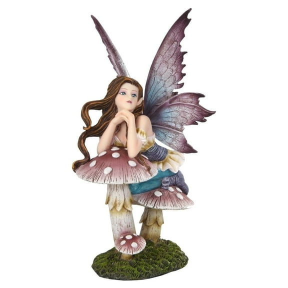 Ebros Fairlyland Legend Beautiful Fairy Resting on Giant Mushroom 7.5" Tall Figurine