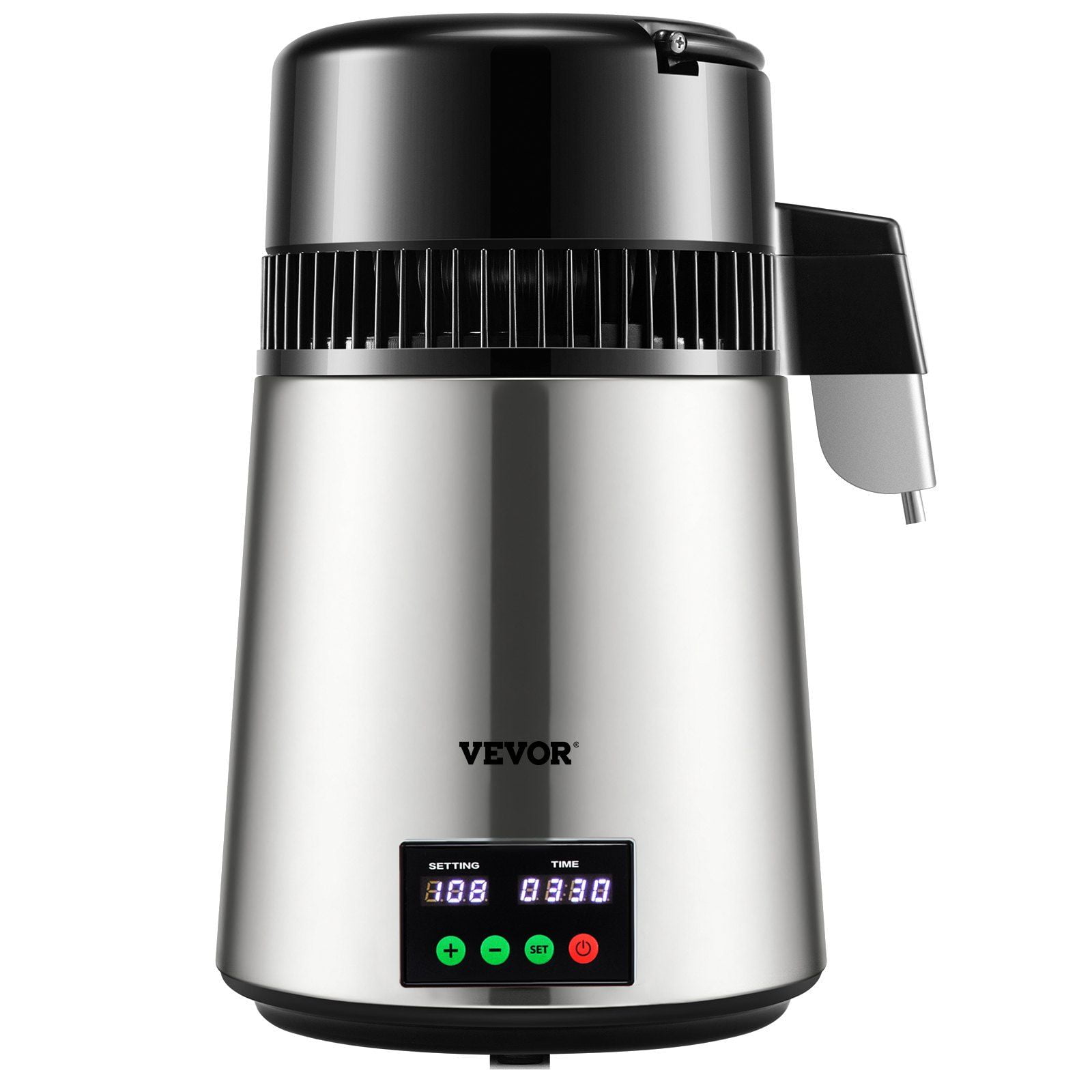 1.1 Gal Stainless Steel Water Distiller, 750W Fast Distilling (0.3 Gal/H), Adjustable Timer & Temp Display, Includes Glass Carafe & Cleaning Accessories