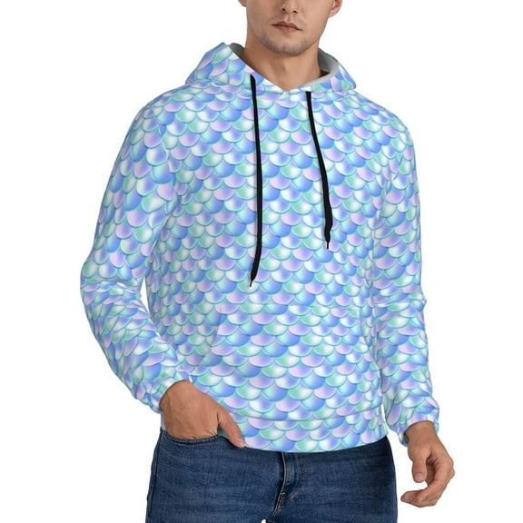 Hoodies for Men - blue green pink fish scale Long Sleeve Comfrt Men'S Fashion Hoodies & Sweatshirts, Sweatshirts for Men Hoodies Pullover Clothing Clothes with Pouch