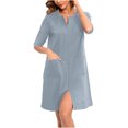 thumbnail image 2 of Ctreela Women Zipper Front House Coat Half Sleeves Robe Zip up Bathrobes Baggy Summer Fall Short Nightgown with Pockets S-2XL, 2 of 7