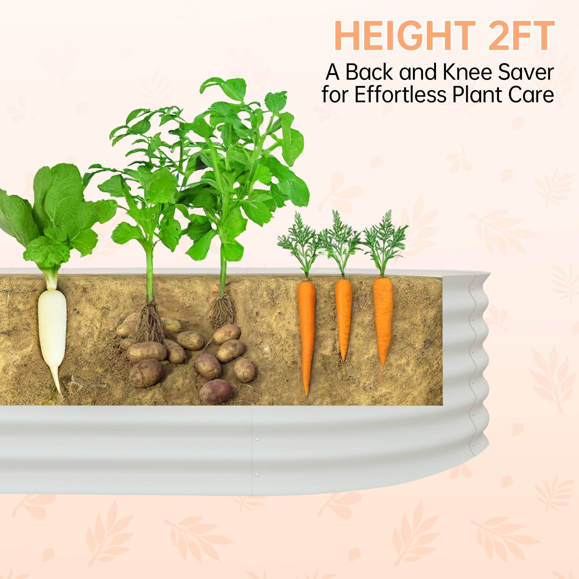 Heavy Duty Galvanized Raised Garden Bed, 4x2x2ft Beige Rust-Resistant Metal Planter Box for Flowers Herbs Vegetables for Gardening