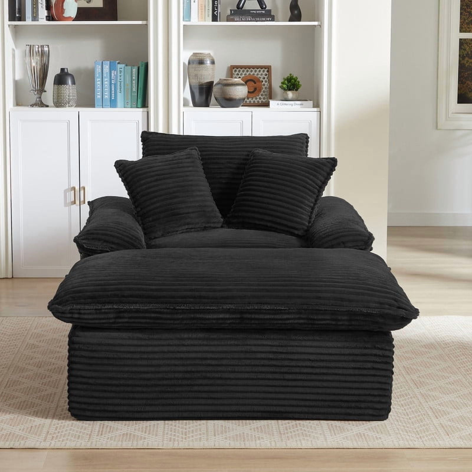 Miniyam 52 in Comfortable Cushioned Compression Single Seat Sofa with Footrest Design, Black Chaises for Living Room, Bedroom