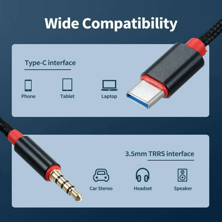 Type-C Male to 3.5mm TRRS Male Audio Cable 3.12ft USB-C to 3.5mm Headset  Car/Home Stereo Adapter 