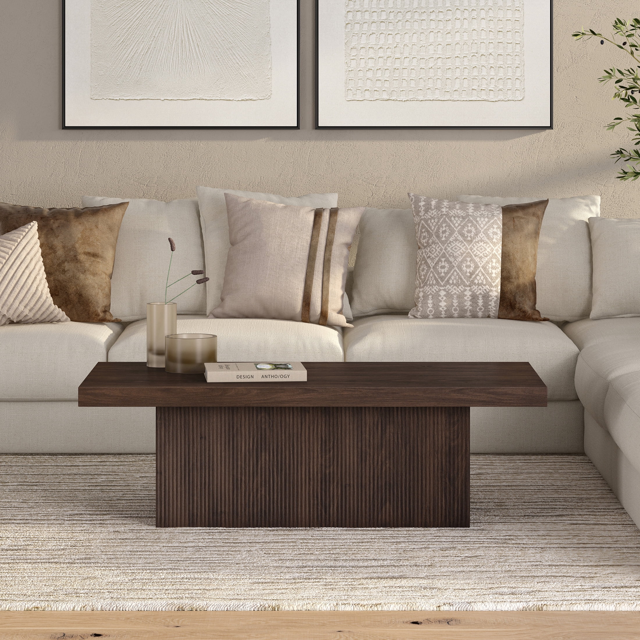 Evelyn&Zoe Modern/Contemporary 48" Wide Alder Brown Coffee Table