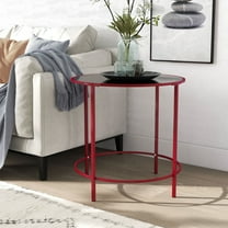 Furniture of America Harre Glass Top Side Table, Red