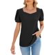 thumbnail image 3 of Camiseta de manga corta de color sólido con cuello cuadrado y burbujas, top suelto, lindos tops de verano, 3 of 5