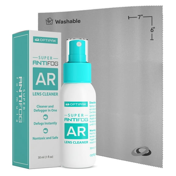 Anti Fog Lens Cleaner Spray Kit | (1) 1oz Anti Fog Glasses Cleaner Spray   (1) Microfiber Cloth for Eyeglasses, Goggles, Sunglasses, Mirror - Eyeglass Defogger Spray Cleaning Kit (2 Piece Set)