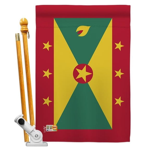 Americana Home & Garden AA-CY-HS-140096-IP-BO-D-US18-AG 28 x 40 in. Grenada Flags of the World Nationality Impressions Decorative Vertical Double Sided House Flag Set & Pole Bracket Hardware Flag Set