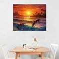 thumbnail image 2 of JRXY Room Decor Dolphins Painting Canvas Art Painting of Dolphins Sunset Artwork Framed Beautiful Dolphins Art for Home Bedroom  16x12in, 2 of 6