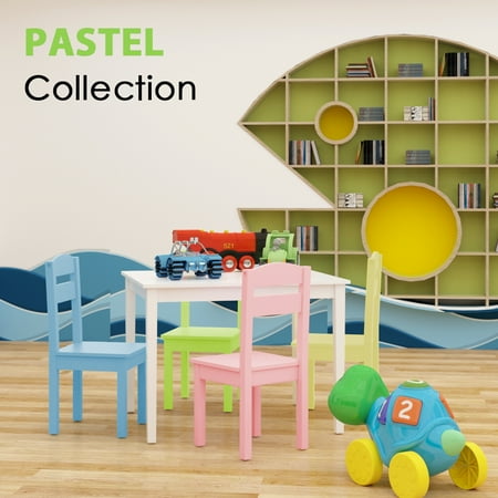 Costway 5 Piece Kids Wood Table Chair Set Activity Toddler Costway 5 Piece Kids Wood Table Chair