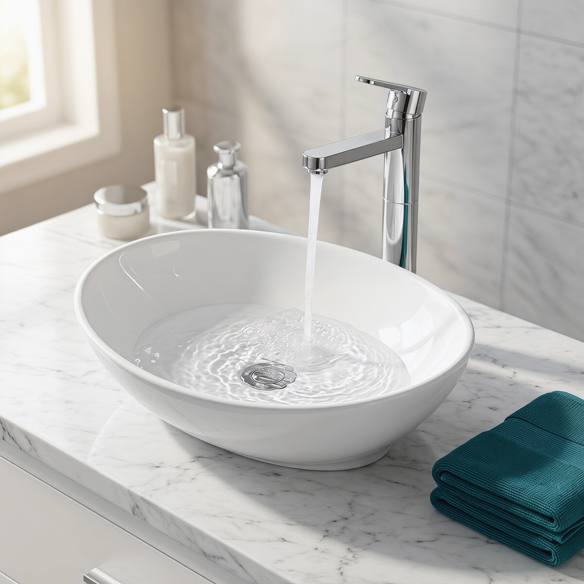 Kadyn 16Inch White Ceramic Oval Bathroom Sink with Pop-Up Drain Design, Countertop Vessel Wash Basin for Bathroom, Home Office, White