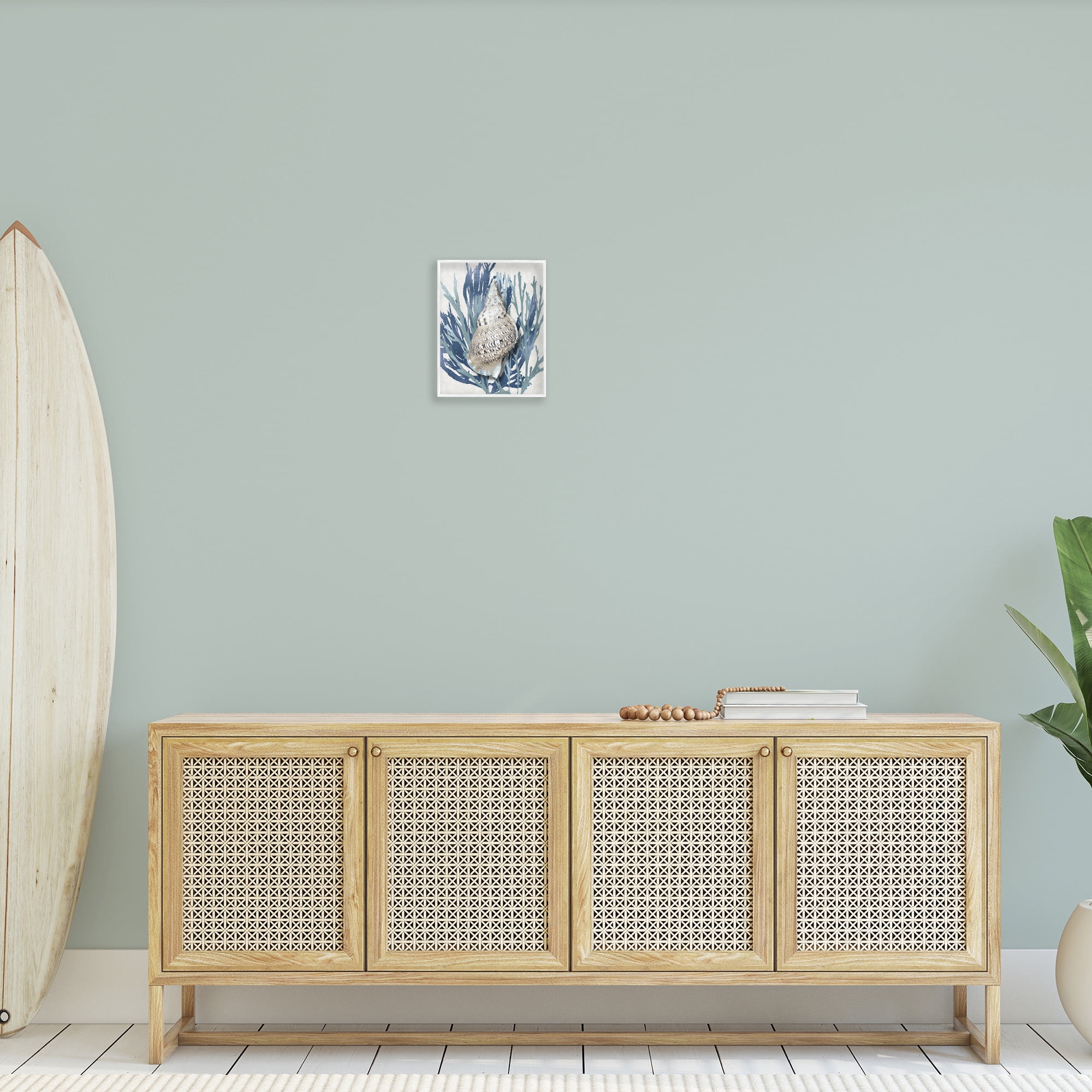 Stupell Industries Shell Coral Blue Beach Design Nature Painting White Framed Art Print Wall Art, 11 x 14