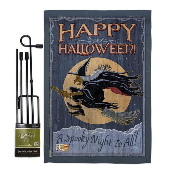 Breeze Decor BD-HO-GS-112063-IP-BO-D-US16-AL 13 x 18.5 in. A Spooky Night To All Fall Halloween Vertical Double Sided Mini Garden Flag Set with Banner Pole
