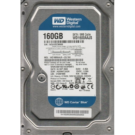 WD1600AAJS-22L7A0, DCM HGRNHTJAGN, Western Digital 160GB SATA 3.5 Hard Drive