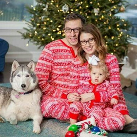 Puseky Family Matching Christmas Pajamas Set Dad Mom Kids Baby Sleepwear