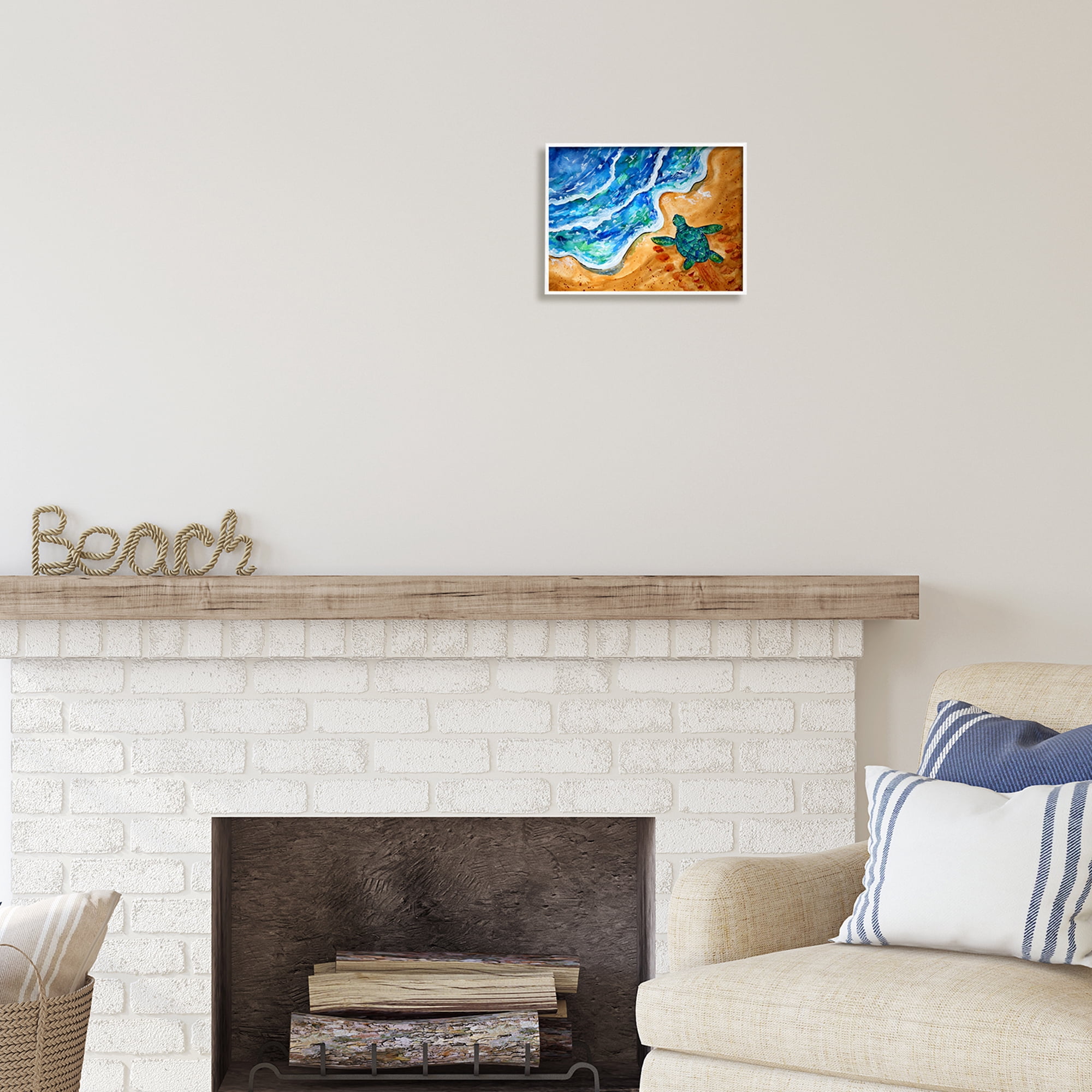 Stupell Industries Abstract Turtle on Shore Animals & Insects Painting White Framed Art Print Wall Art, 14 x 11