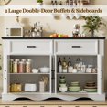thumbnail image 6 of 58" Large Wooden Buffet Cabinet with Storage, Modern Coffee Bar and Wine Bar, Wave Base Design, Multi-Purpose Buffet Table with Charging Station for Dining Room, Kitchen or Living Room, White., 6 of 7