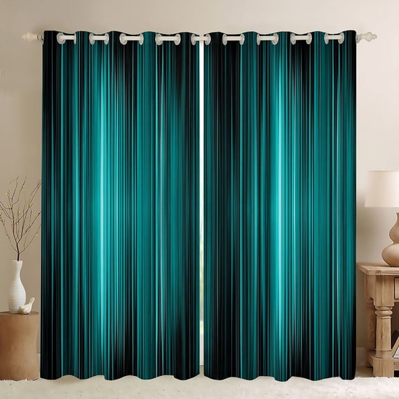 jejeloiu Teal Black Gradient Lines Curtains Pack of 2 (42x84 Each) Kids,Abstract Geometric Striped Curtains Blackout