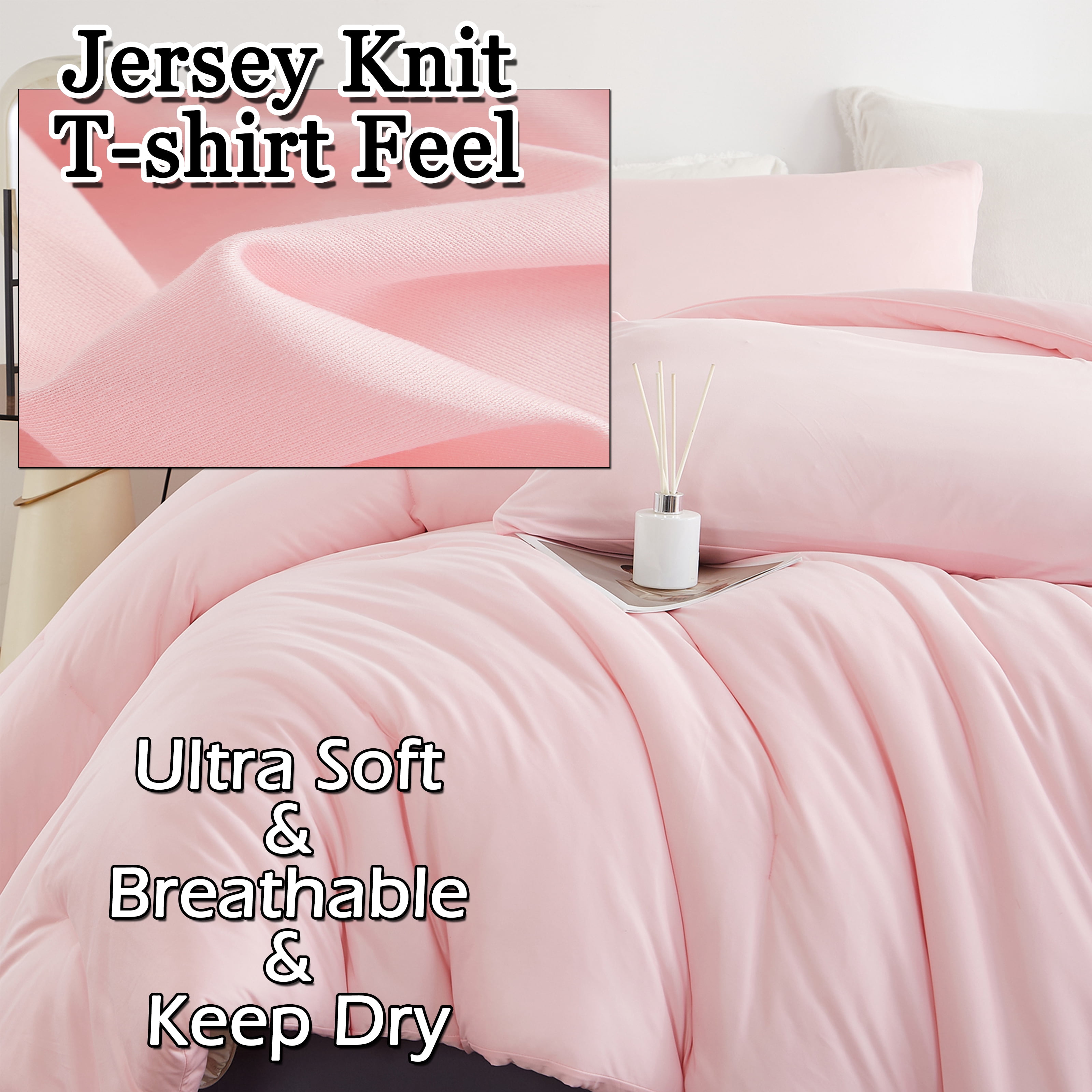 MorroMorn Pink Comforter Set Twin, 4 PCS Bed in a Bag for All Season, Pink Bed Set with Cloud Comforters, Fitted Sheets, Pillowcases, Ultra Soft for Girls Kids Teen Preppy Dorm (Pink, Twin/Twin XL)
