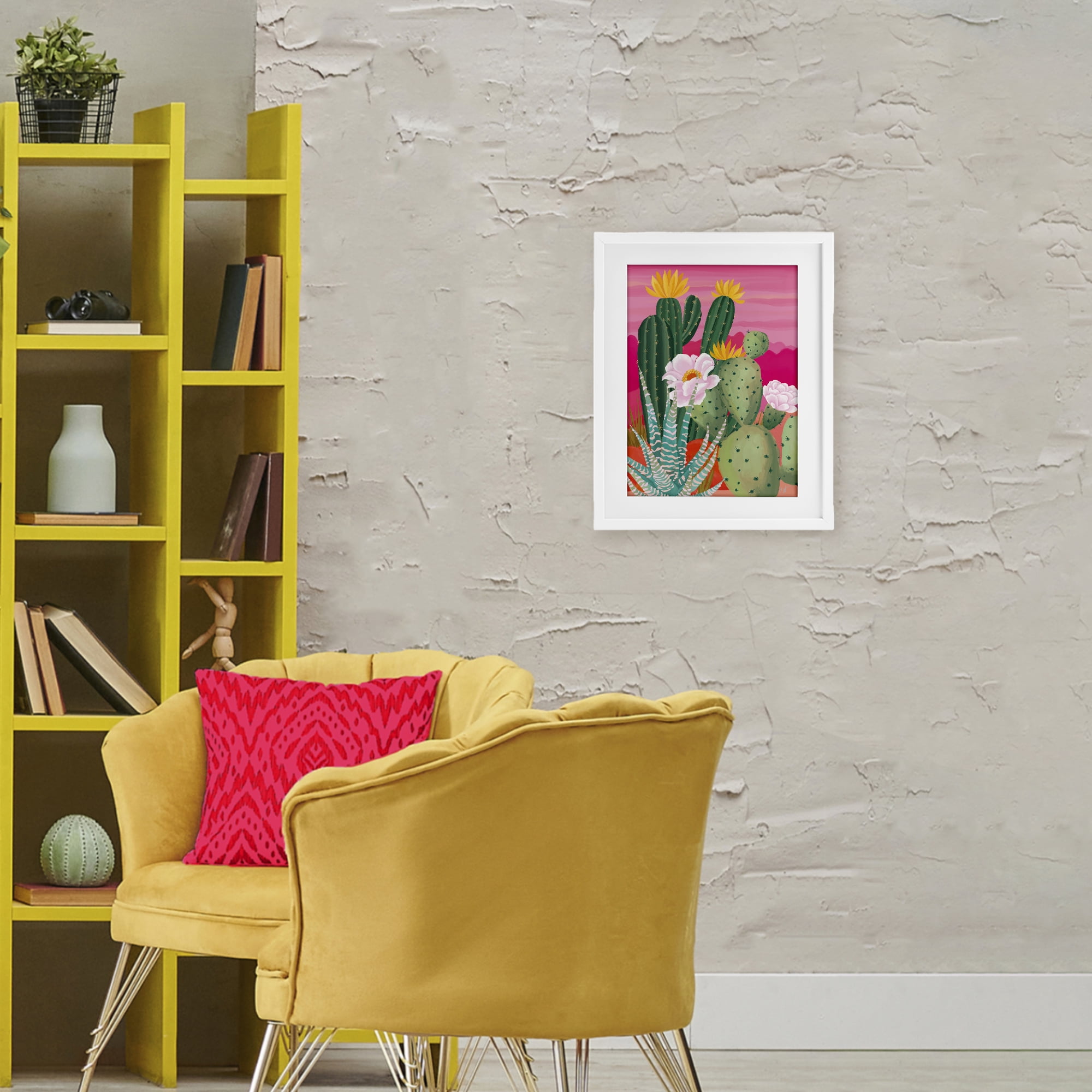 Stupell Industries Sunset Cactus Plants White Framed Print Under Glass, design by Cat Thurman Designs