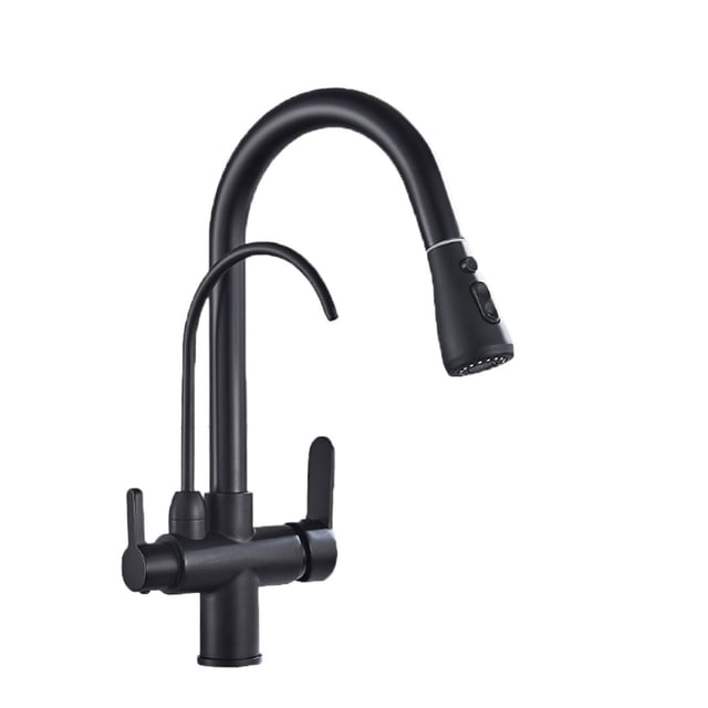 Black And Golden Filtered Crane For Kitchen Pull Out Sprayer Drinking Water Three Ways Water Filter Tap Kitchen Faucet Hot Cold ,Effortless Installation